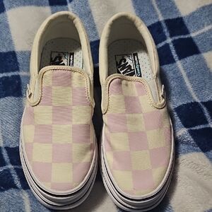 Vans Checkered Slip-On Shoes - Pink and Cream 5.5Y Womens 7